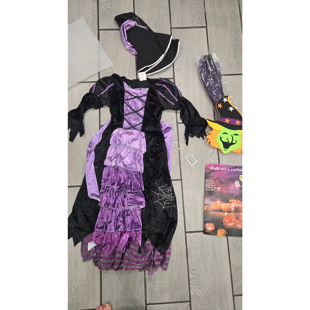 Girls Witch Costume Halloween‎ Outfit Dress Hat Broom Mask Small (120-130cm)